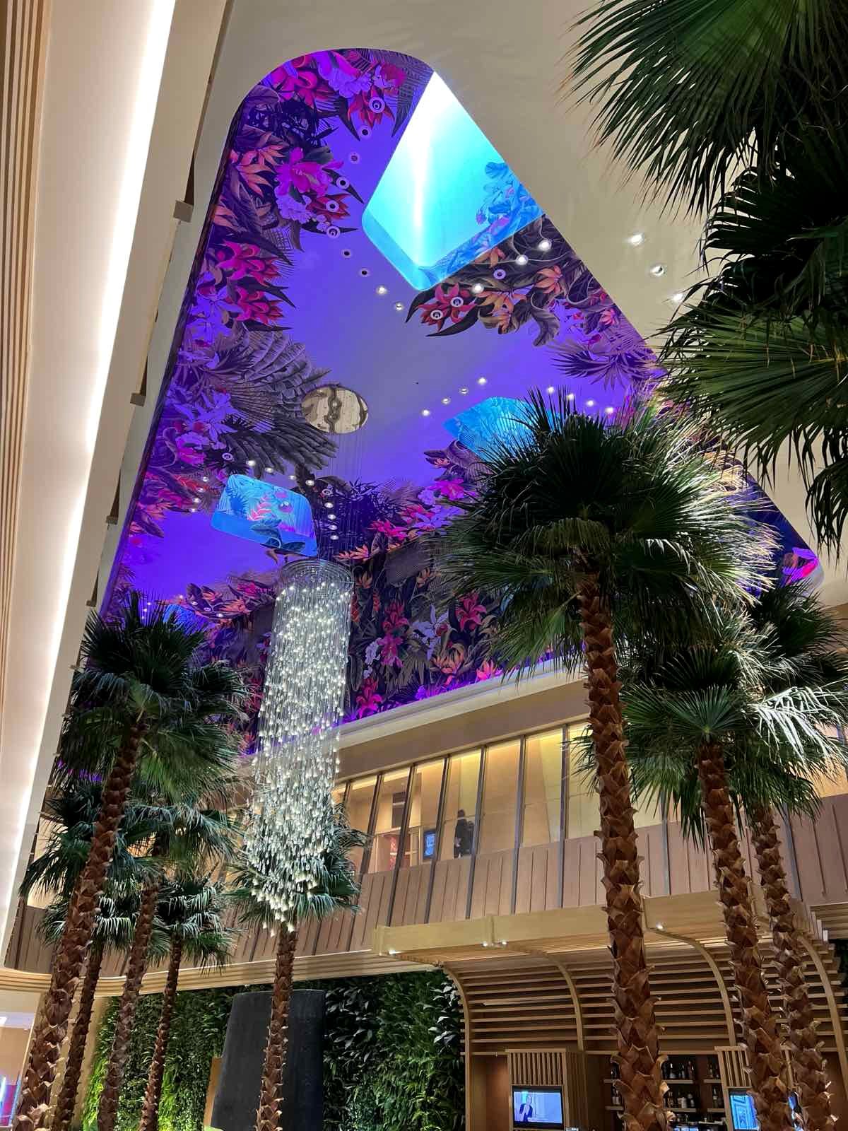 Skylight feature and crystal chandelier from the lobby floor
